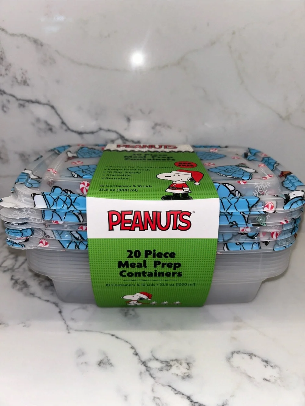 Peanuts Christmas Snoopy with Blue Puffer Coat Meal Prep Containers - 20 Pieces